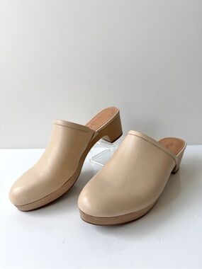 Madewell The Ruby Clog Cream Leather Wooden Heel Mules Size 8